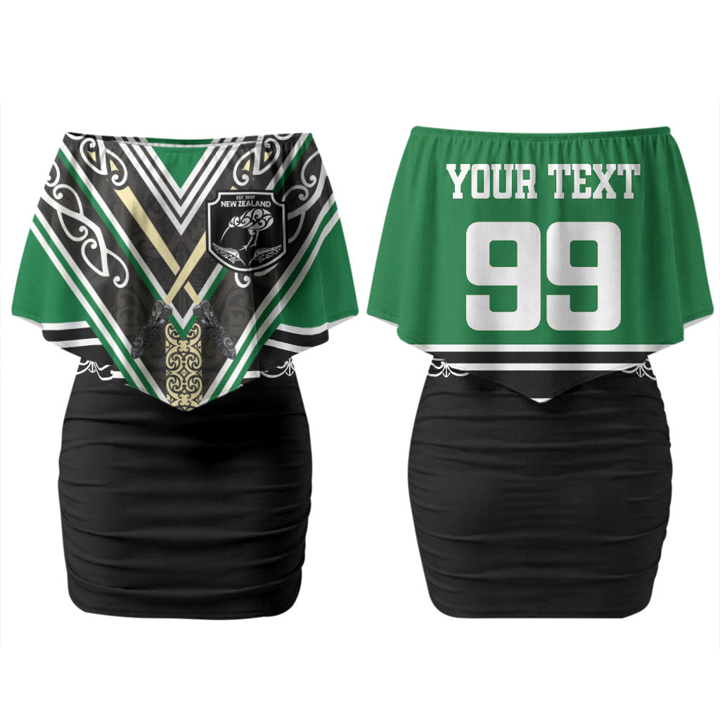 New Zealand Maori Rugby Custom Couples Matching Off Shoulder Short Dress and Hawaiian Shirt Aotearoa Koru Geometric - Naturalistic Green