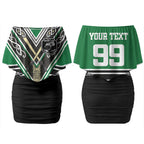 New Zealand Maori Rugby Custom Couples Matching Off Shoulder Short Dress and Hawaiian Shirt Aotearoa Koru Geometric - Naturalistic Green