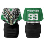 New Zealand Maori Rugby Custom Couples Matching Off Shoulder Short Dress and Long Sleeve Button Shirt Aotearoa Koru Geometric - Naturalistic Green
