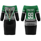 New Zealand Maori Rugby Custom Couples Matching Off The Shoulder Long Sleeve Dress and Long Sleeve Button Shirt Aotearoa Koru Geometric - Naturalistic Green