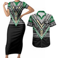 New Zealand Maori Rugby Custom Couples Matching Short Sleeve Bodycon Dress and Hawaiian Shirt Aotearoa Koru Geometric - Naturalistic Green
