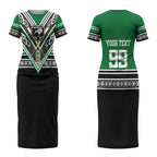 New Zealand Maori Rugby Custom Couples Matching Short Sleeve Bodycon Dress and Long Sleeve Button Shirt Aotearoa Koru Geometric - Naturalistic Green