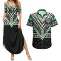 New Zealand Maori Rugby Custom Couples Matching Summer Maxi Dress and Hawaiian Shirt Aotearoa Koru Geometric - Naturalistic Green