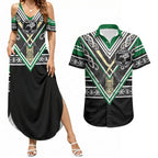 New Zealand Maori Rugby Custom Couples Matching Summer Maxi Dress and Hawaiian Shirt Aotearoa Koru Geometric - Naturalistic Green