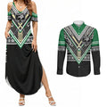 New Zealand Maori Rugby Custom Couples Matching Summer Maxi Dress and Long Sleeve Button Shirt Aotearoa Koru Geometric - Naturalistic Green