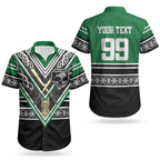 New Zealand Maori Rugby Custom Couples Matching Tank Maxi Dress and Hawaiian Shirt Aotearoa Koru Geometric - Naturalistic Green
