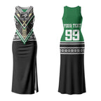 New Zealand Maori Rugby Custom Couples Matching Tank Maxi Dress and Hawaiian Shirt Aotearoa Koru Geometric - Naturalistic Green