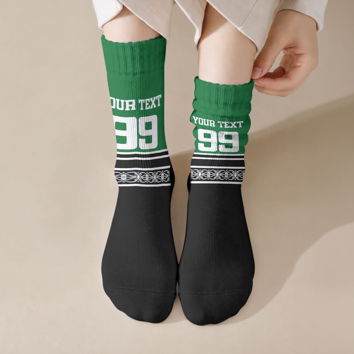 New Zealand Maori Rugby Custom Crew Socks Aotearoa Koru Geometric - Naturalistic Green