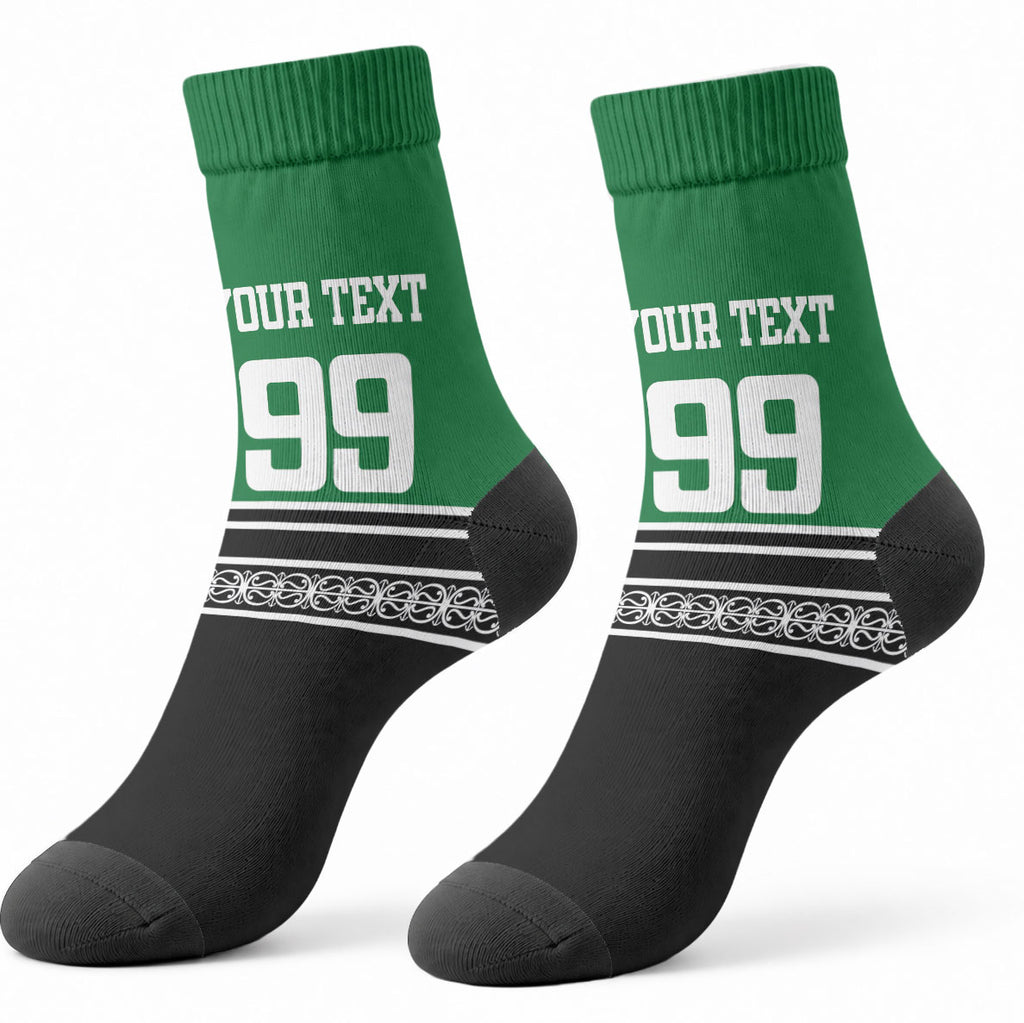 New Zealand Maori Rugby Custom Crew Socks Aotearoa Koru Geometric - Naturalistic Green