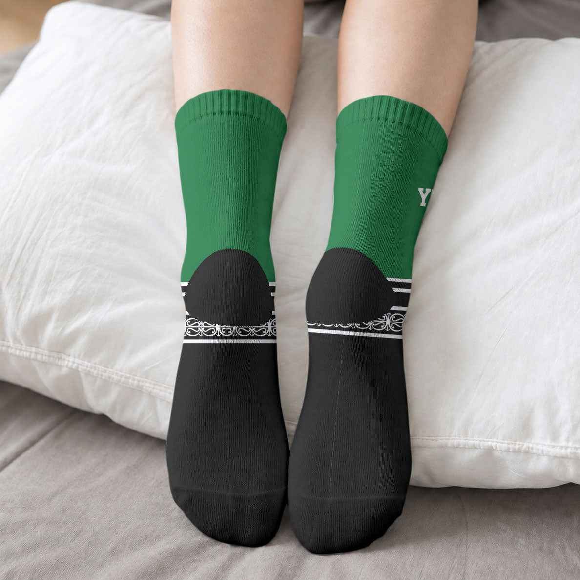 New Zealand Maori Rugby Custom Crew Socks Aotearoa Koru Geometric - Naturalistic Green