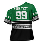 New Zealand Maori Rugby Custom Cross Shoulder Shirt Aotearoa Koru Geometric - Naturalistic Green