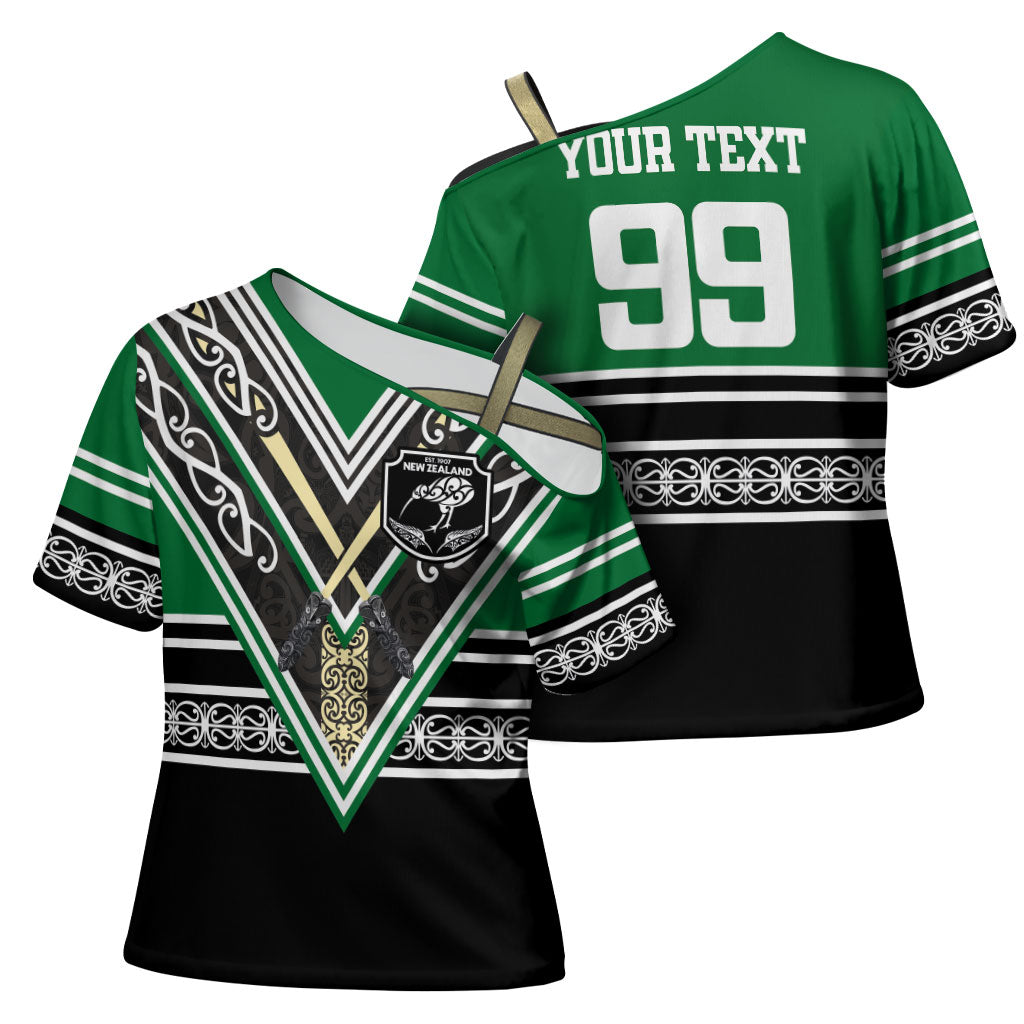 New Zealand Maori Rugby Custom Cross Shoulder Shirt Aotearoa Koru Geometric - Naturalistic Green