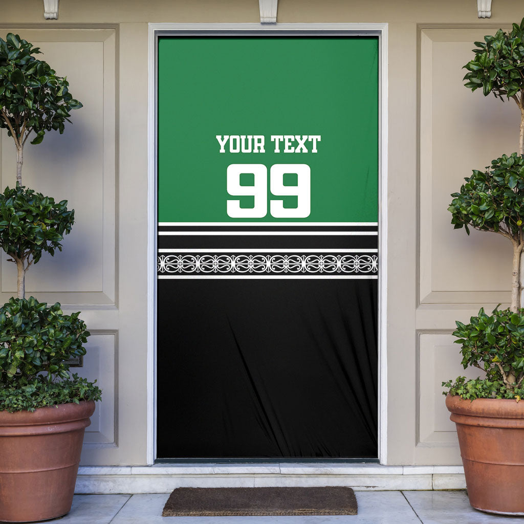 New Zealand Maori Rugby Custom Door Cover Aotearoa Koru Geometric - Naturalistic Green