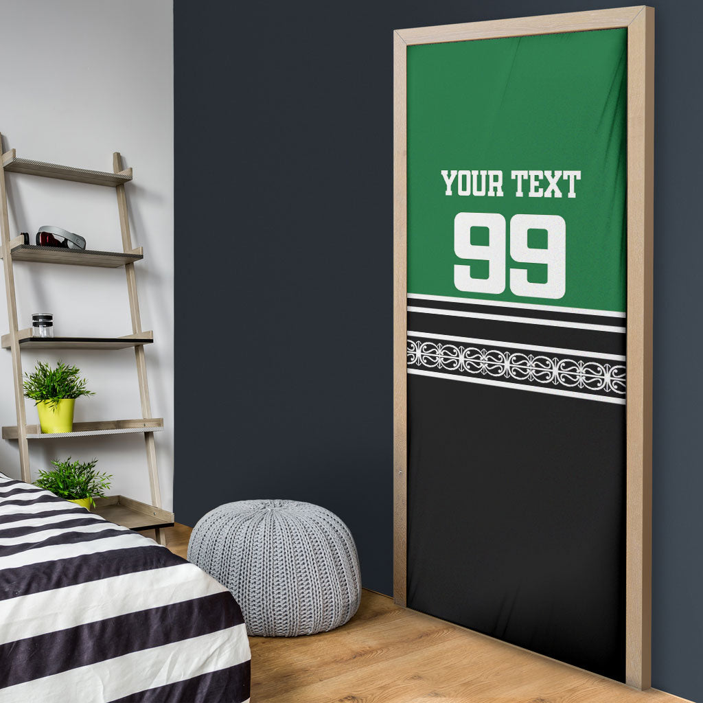 New Zealand Maori Rugby Custom Door Cover Aotearoa Koru Geometric - Naturalistic Green