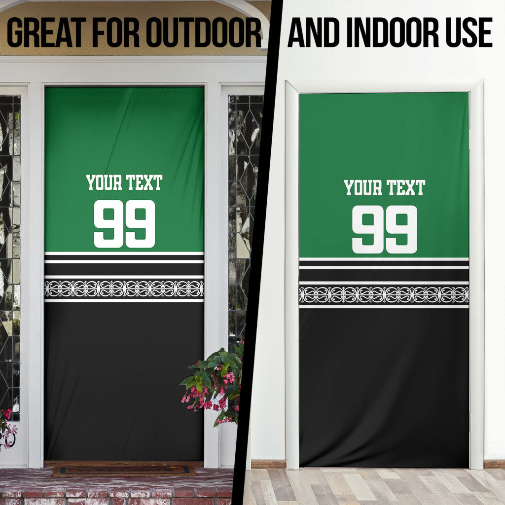 New Zealand Maori Rugby Custom Door Cover Aotearoa Koru Geometric - Naturalistic Green