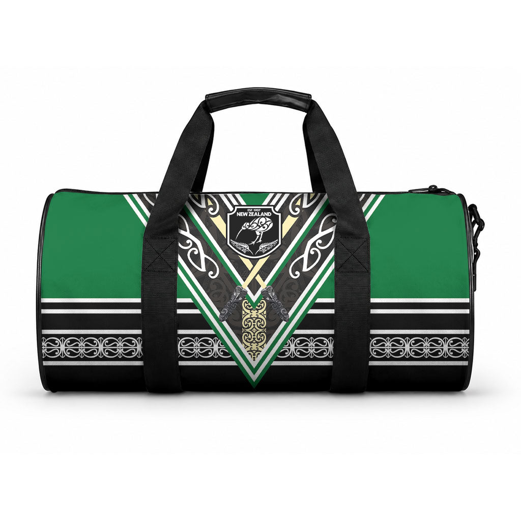 New Zealand Maori Rugby Duffle Bag Aotearoa Koru Geometric - Naturalistic Green