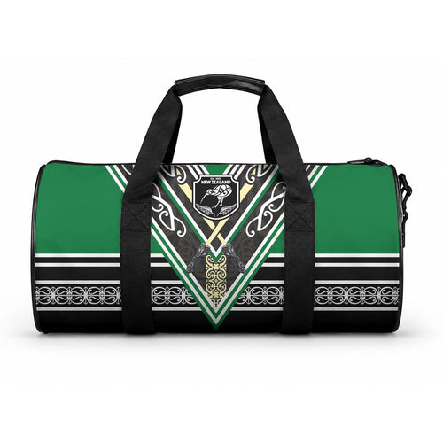 New Zealand Maori Rugby Duffle Bag Aotearoa Koru Geometric - Naturalistic Green