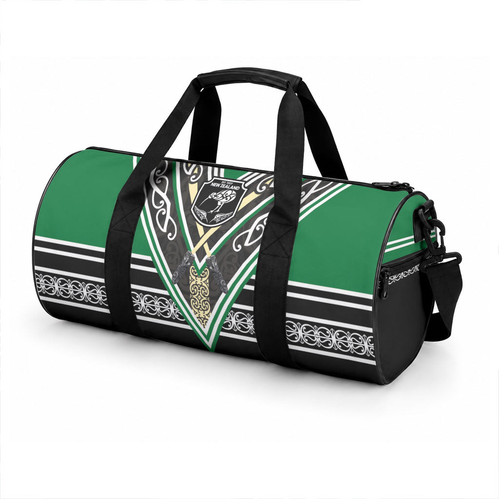 New Zealand Maori Rugby Duffle Bag Aotearoa Koru Geometric - Naturalistic Green