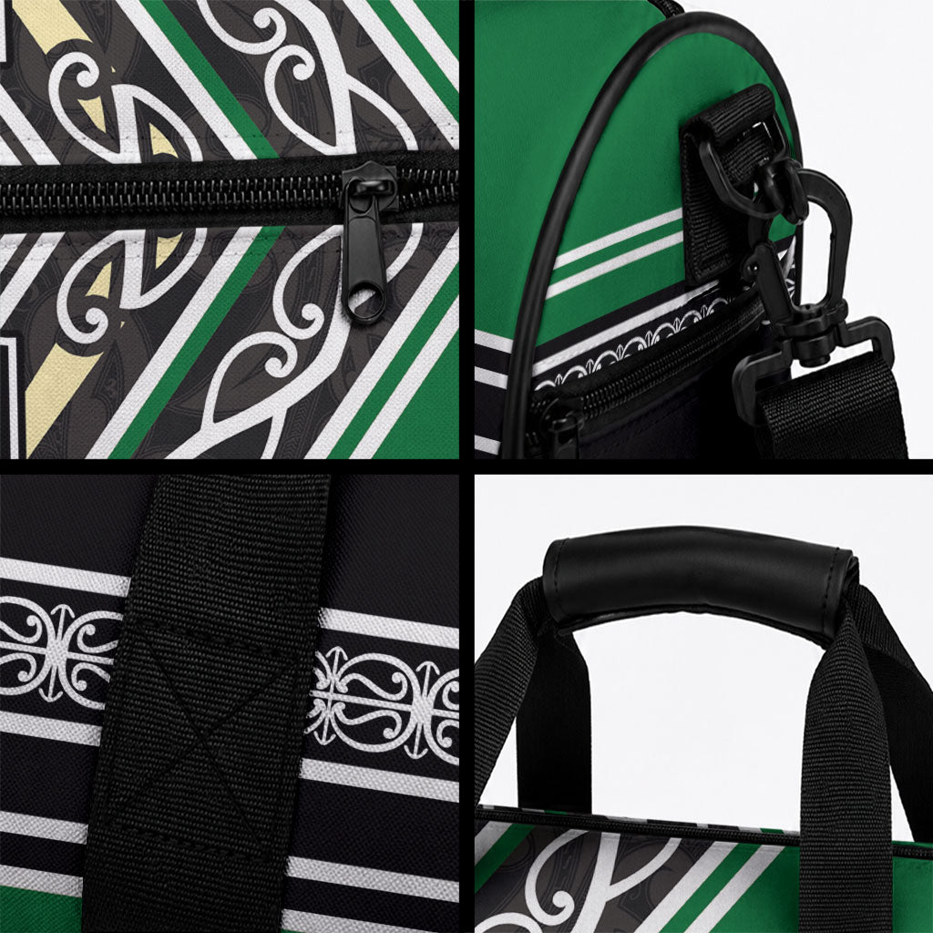 New Zealand Maori Rugby Duffle Bag Aotearoa Koru Geometric - Naturalistic Green