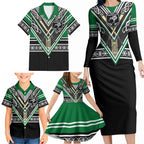 New Zealand Maori Rugby Custom Family Matching Long Sleeve Bodycon Dress and Hawaiian Shirt Aotearoa Koru Geometric - Naturalistic Green