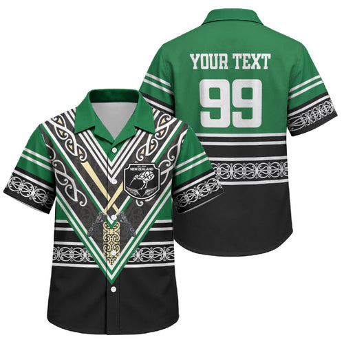 New Zealand Maori Rugby Custom Family Matching Long Sleeve Bodycon Dress and Hawaiian Shirt Aotearoa Koru Geometric - Naturalistic Green