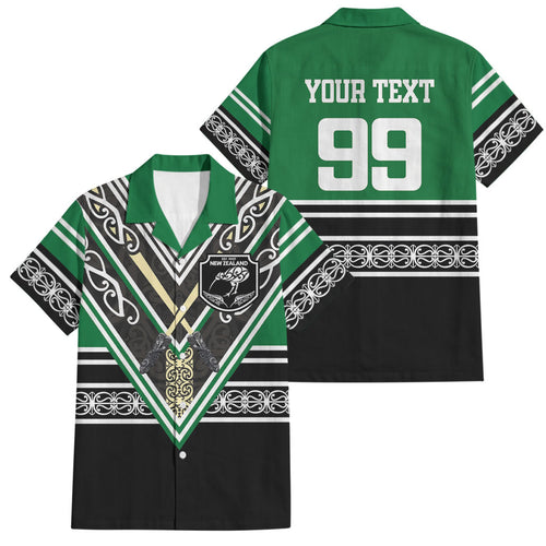New Zealand Maori Rugby Custom Family Matching Mermaid Dress and Hawaiian Shirt Aotearoa Koru Geometric - Naturalistic Green