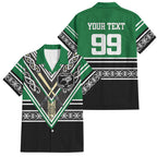 New Zealand Maori Rugby Custom Family Matching Off Shoulder Short Dress and Hawaiian Shirt Aotearoa Koru Geometric - Naturalistic Green