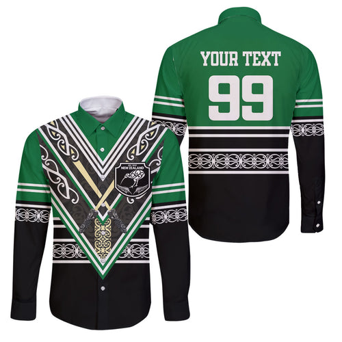 New Zealand Maori Rugby Custom Family Matching Puletasi and Hawaiian Shirt Aotearoa Koru Geometric - Naturalistic Green