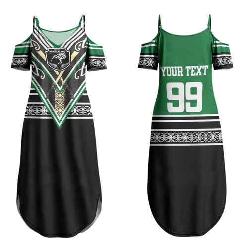 New Zealand Maori Rugby Custom Family Matching Summer Maxi Dress and Hawaiian Shirt Aotearoa Koru Geometric - Naturalistic Green