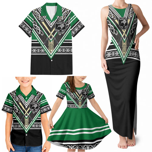 New Zealand Maori Rugby Custom Family Matching Tank Maxi Dress and Hawaiian Shirt Aotearoa Koru Geometric - Naturalistic Green