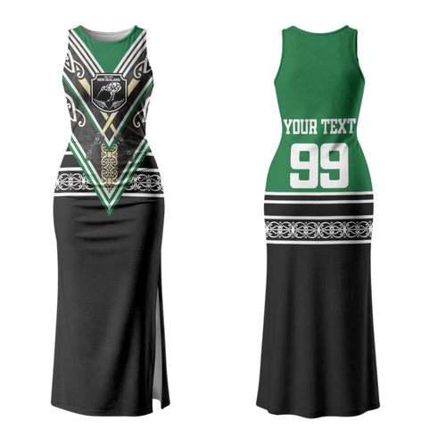 New Zealand Maori Rugby Custom Family Matching Tank Maxi Dress and Hawaiian Shirt Aotearoa Koru Geometric - Naturalistic Green