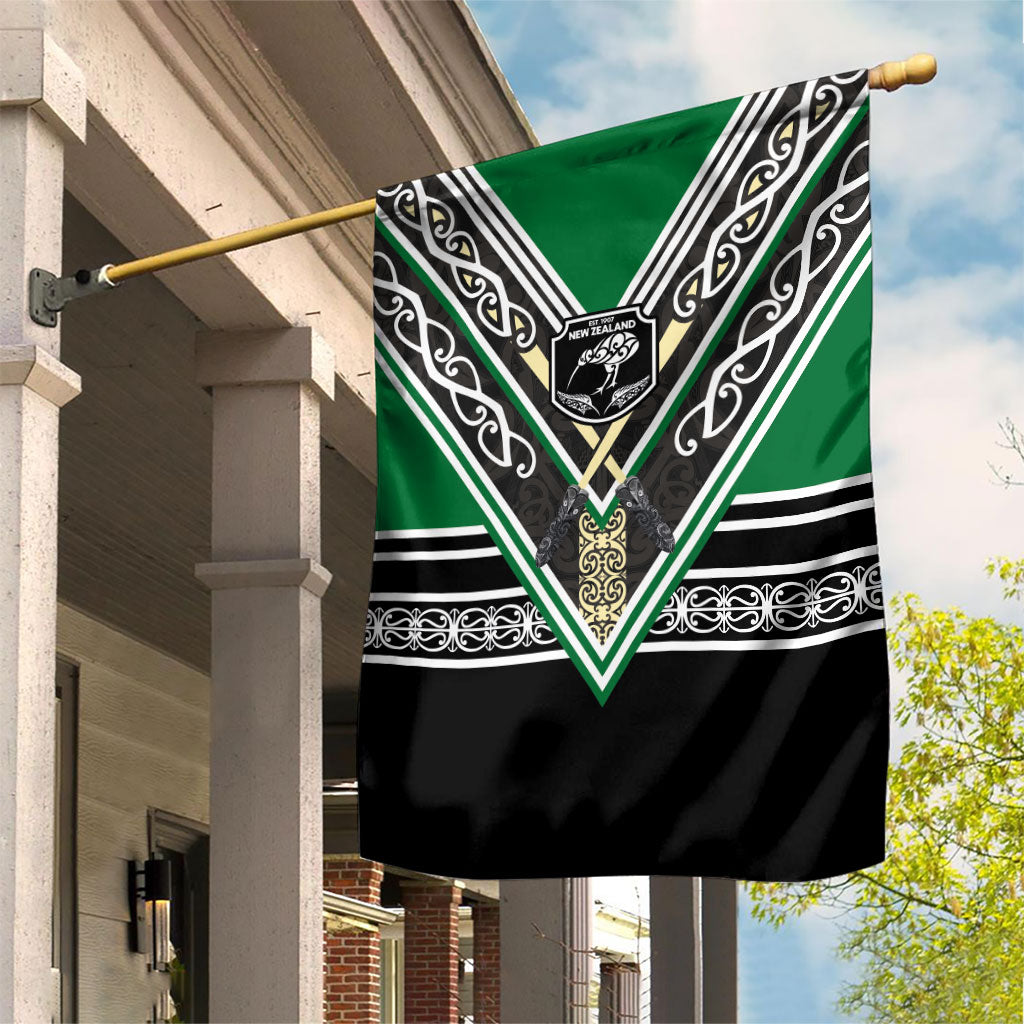 New Zealand Maori Rugby Garden Flag Aotearoa Koru Geometric - Naturalistic Green