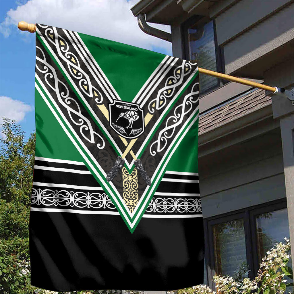 New Zealand Maori Rugby Garden Flag Aotearoa Koru Geometric - Naturalistic Green
