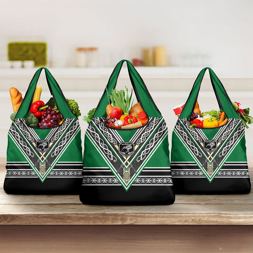 New Zealand Maori Rugby Grocery Bag Aotearoa Koru Geometric - Naturalistic Green
