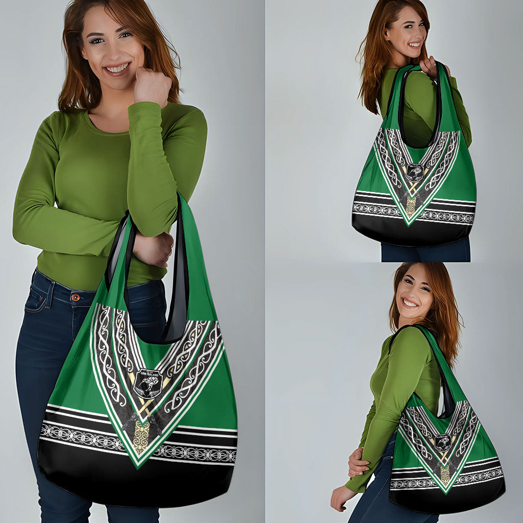New Zealand Maori Rugby Grocery Bag Aotearoa Koru Geometric - Naturalistic Green
