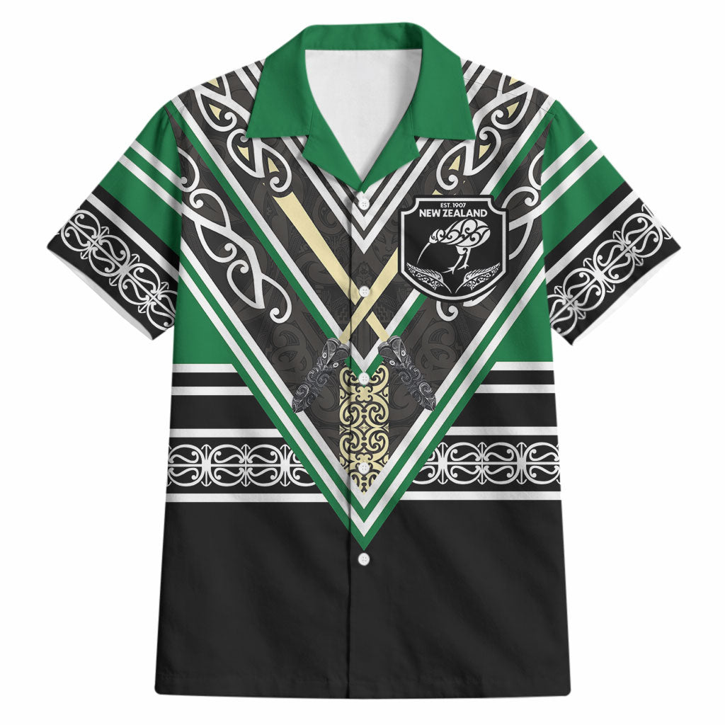 New Zealand Maori Rugby Custom Hawaiian Shirt Aotearoa Koru Geometric - Naturalistic Green