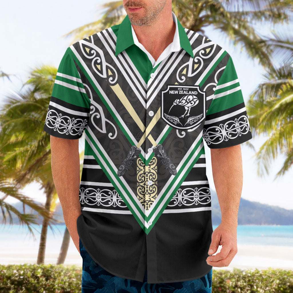 New Zealand Maori Rugby Custom Hawaiian Shirt Aotearoa Koru Geometric - Naturalistic Green
