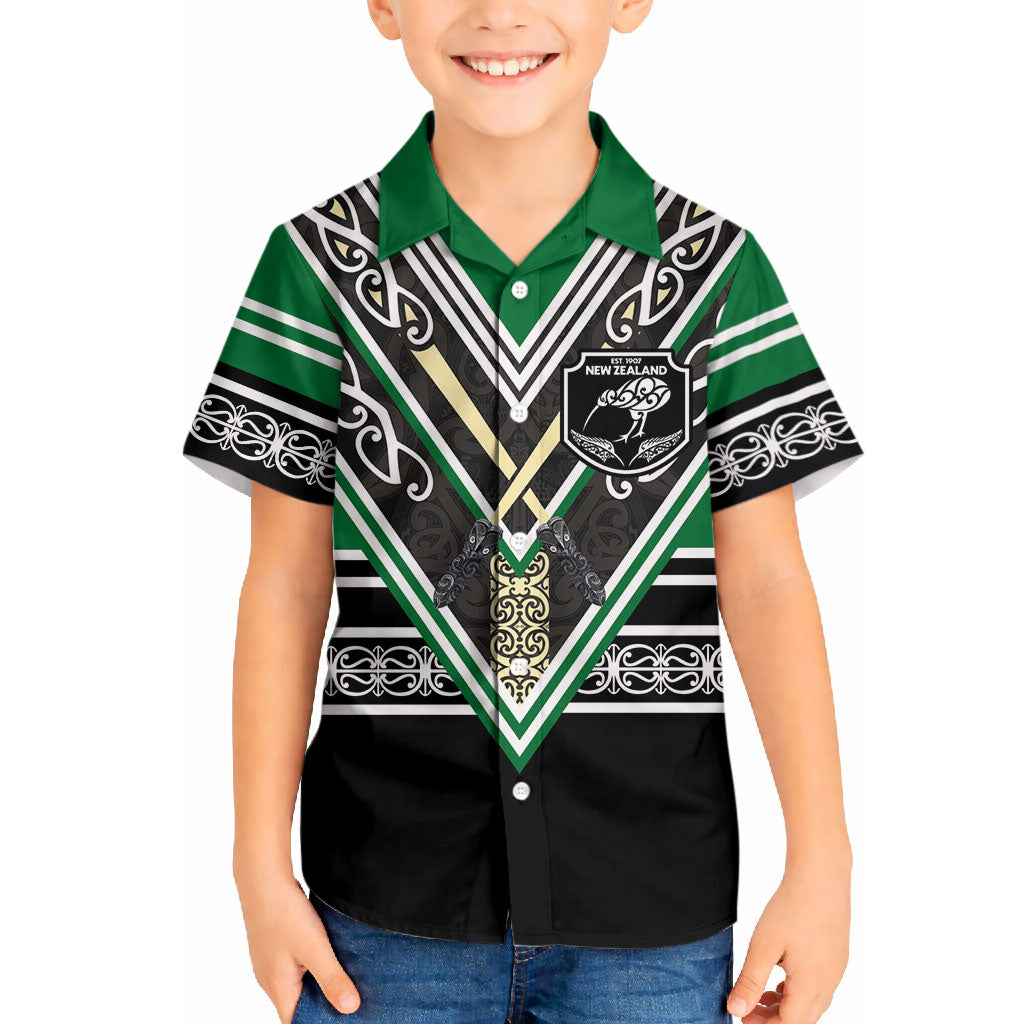New Zealand Maori Rugby Custom Hawaiian Shirt Aotearoa Koru Geometric - Naturalistic Green