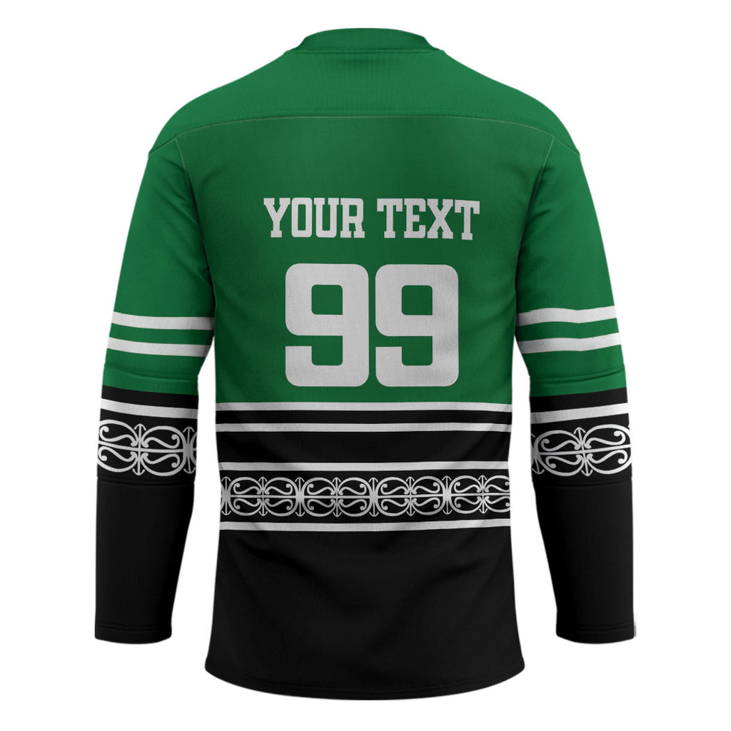 New Zealand Maori Rugby Custom Hockey Jersey Aotearoa Koru Geometric - Naturalistic Green