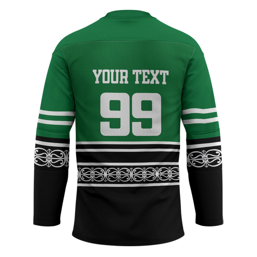 New Zealand Maori Rugby Custom Hockey Jersey Aotearoa Koru Geometric - Naturalistic Green