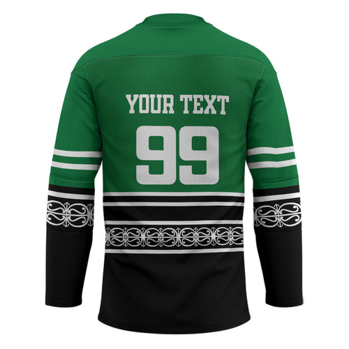 New Zealand Maori Rugby Custom Hockey Jersey Aotearoa Koru Geometric - Naturalistic Green