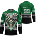 New Zealand Maori Rugby Custom Hockey Jersey Aotearoa Koru Geometric - Naturalistic Green