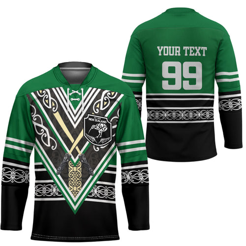 New Zealand Maori Rugby Custom Hockey Jersey Aotearoa Koru Geometric - Naturalistic Green