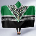 New Zealand Maori Rugby Hooded Blanket Aotearoa Koru Geometric - Naturalistic Green
