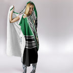New Zealand Maori Rugby Hooded Blanket Aotearoa Koru Geometric - Naturalistic Green