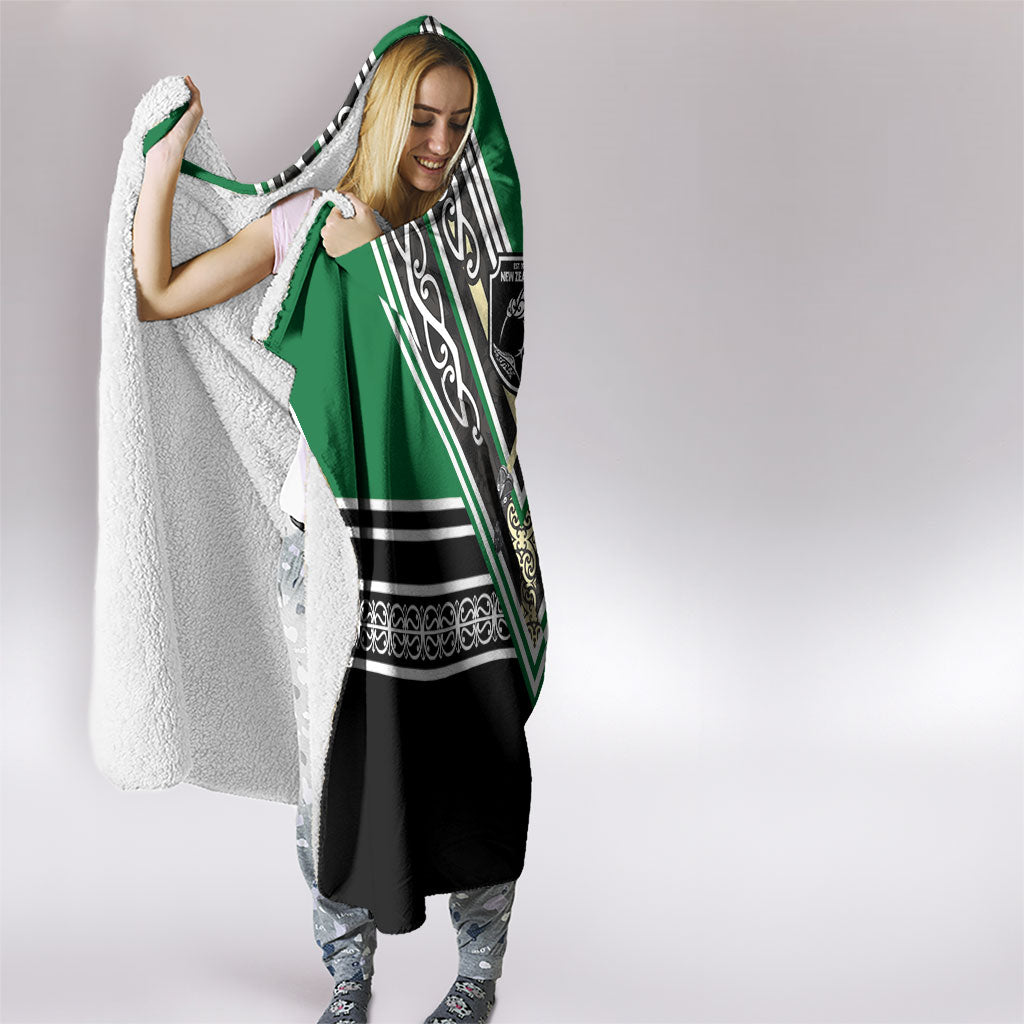 New Zealand Maori Rugby Hooded Blanket Aotearoa Koru Geometric - Naturalistic Green