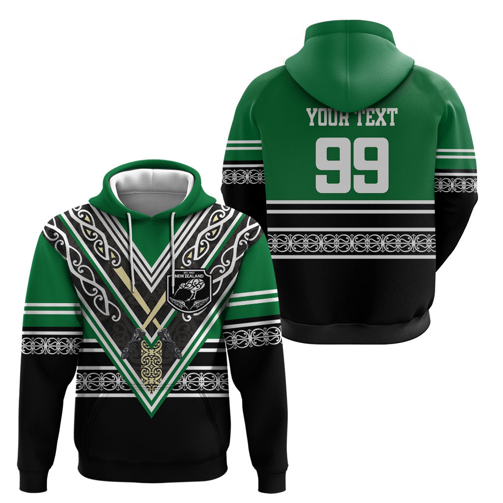 New Zealand Maori Rugby Custom Hoodie Aotearoa Koru Geometric - Naturalistic Green