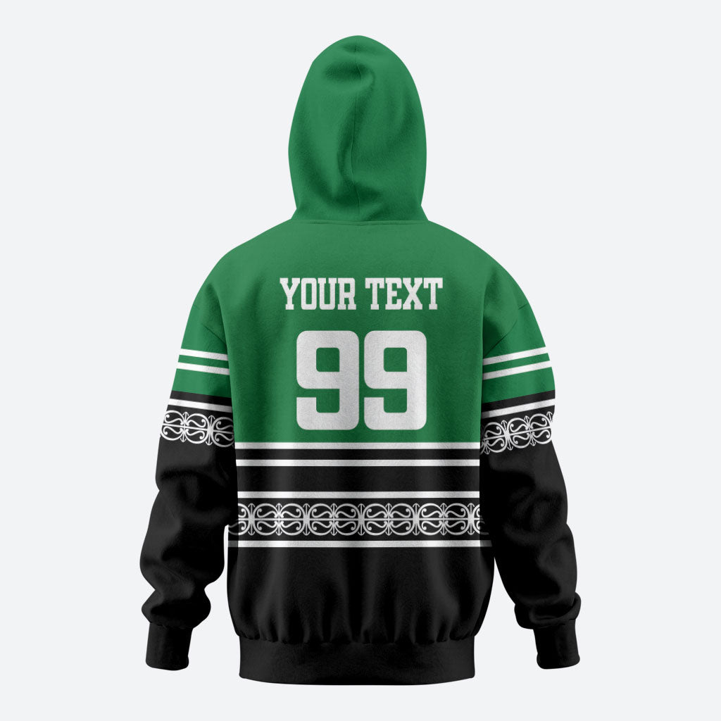 New Zealand Maori Rugby Custom Hoodie Aotearoa Koru Geometric - Naturalistic Green