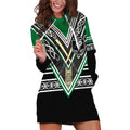 New Zealand Maori Rugby Custom Hoodie Dress Aotearoa Koru Geometric - Naturalistic Green