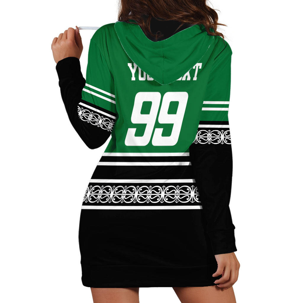 New Zealand Maori Rugby Custom Hoodie Dress Aotearoa Koru Geometric - Naturalistic Green